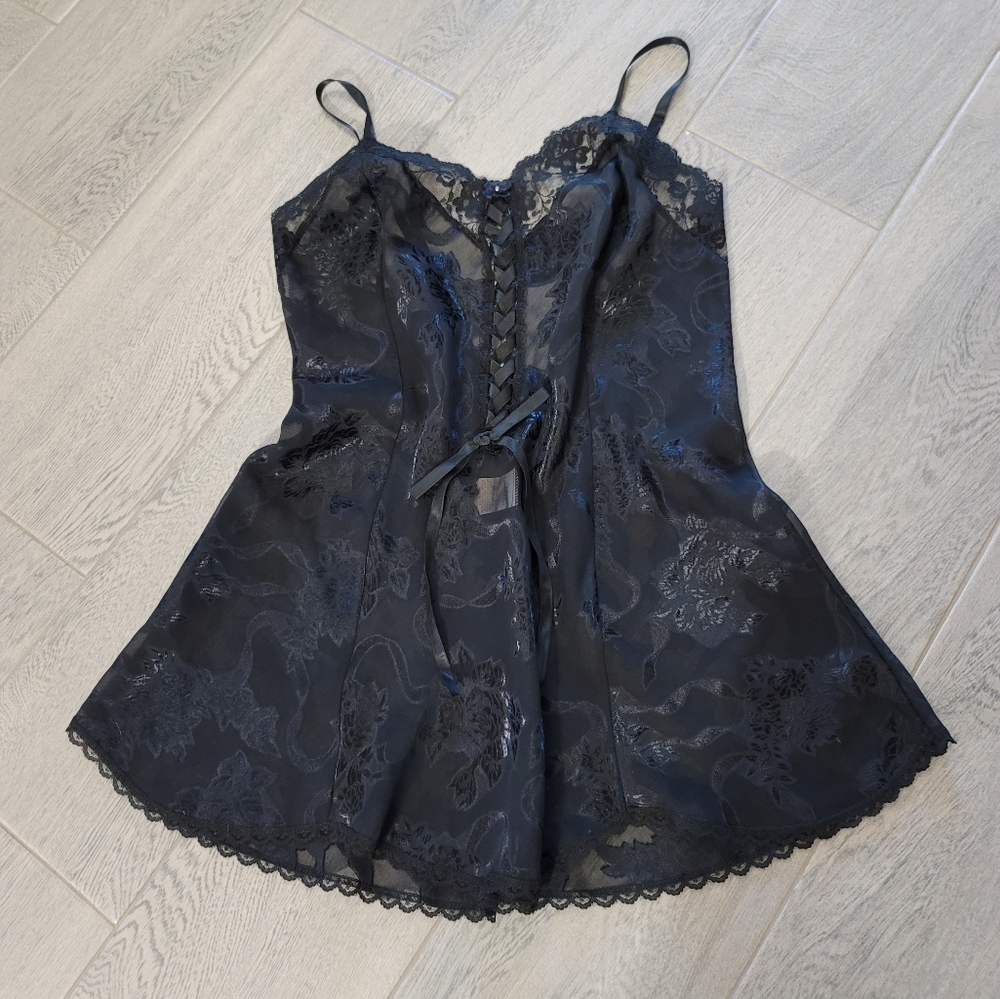 Goth Slip Black Roses Sheer Chemise Delicate Lingerie Nightgown Lace Sexy Medium